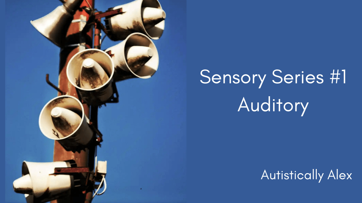 Title card with photo of many speakers on a pole outside.