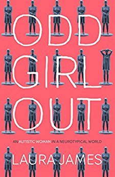 The bright, vividly red cover of "Odd Girl Out" by Laura James. The title is written in huge white capital letters. There are pictures of uniformly positioned mannequins in the background, with one single mannequin posed differently.