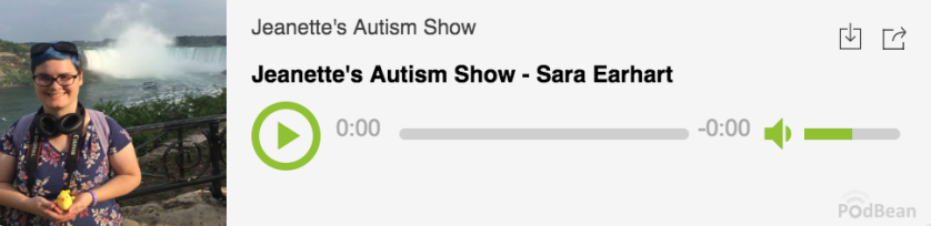 A screenshot image of the podcast player showing Sara's interview. The title reads 